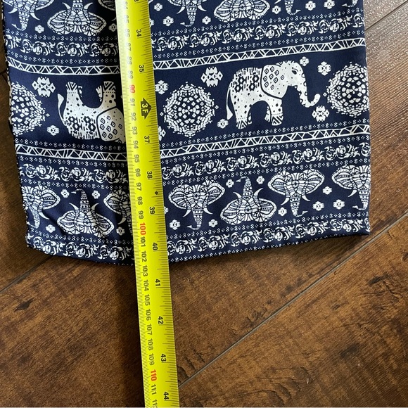A’GACI Women’s Large Navy & White Ethnic Elephants Wide Leg Boho Hippie Pants - Picture 5 of 11